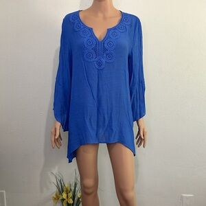 NWT Counterparts Asymmetric Boho Top Floral Embroidery Tunic Long Slit Sleeves